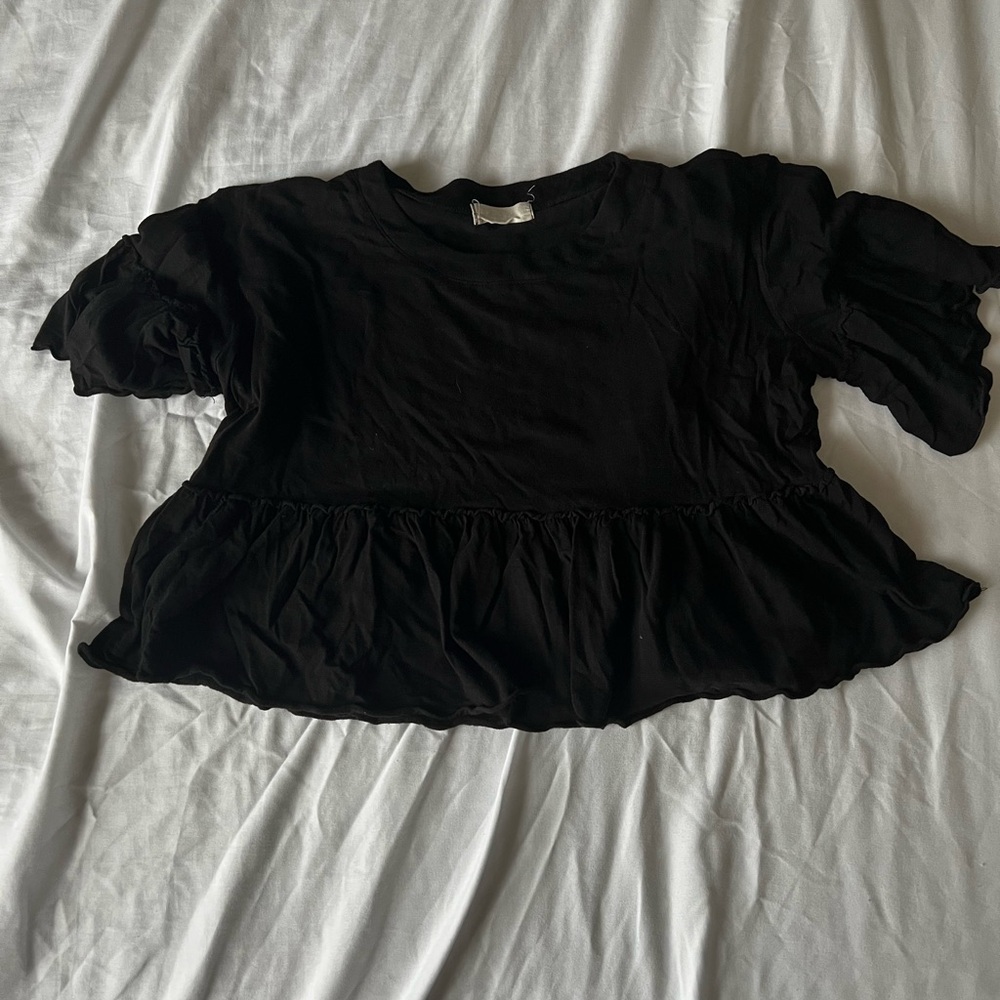 Altar’d State Black Ruffled Short Sleeve Top